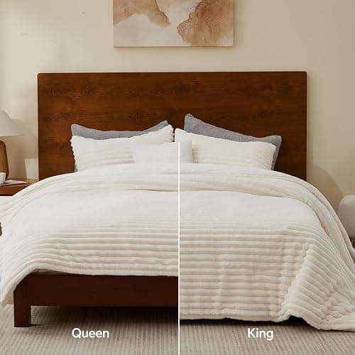 BEDELITE Fleece Queen Comforter Set -Super Soft & Warm Fluffy Cream White Bedding, Luxury Fuzzy Heavy Bed Set for Winter with 2 Pillow Cases thumbnail 7