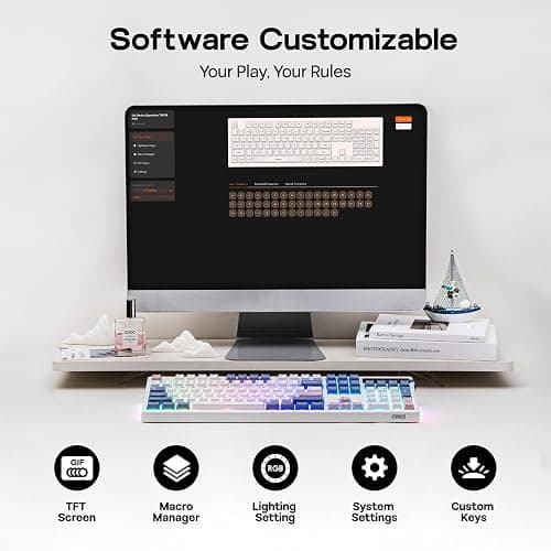 EPOMAKER TH108 PRO Full Size Mechanical Keyboard with Screen & Knob, Wireless Gaming Keyboard with 10000mAh, Creamy Gasket, Hot Swap, Custom Driver, RGB Backlight (White, Creamy Jade) thumbnail 8