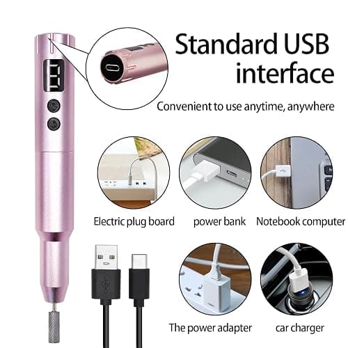 Nail Drill Kit Electric Rechargeable Set Cordless Nail Art Grinding Machine Compact Professional Nail File for Gel Manicure Pedicure Polishing Tool Household,Nail Removal Machine (Metallic Pink) thumbnail 5