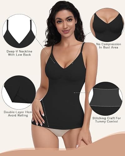EUYZOU Womens Tummy Control Shapewear Tank Tops Seamless V-Neck Compression Tank Tops Body Shaper Camisole thumbnail 2