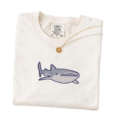 Embroidered Whale Shark Shirt, Cute Ocean Sea Life T-Shirt, Aesthetic Marine Biology Tee, Gift for Shark Lovers - Image 1