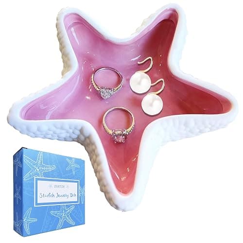 ZGRTZH Ceramic Starfish Jewelry Dish Tray Pink Shell Jewelry Holder Ring Holder Trinket Dish Ocean Coastal Decor Jewelry Plate Decorative Tray Key Bowl for Jewelry Christmas Home Room Beach Decor thumbnail 2