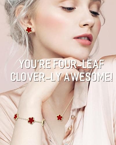 AICase Clover Jewelry Set,18K Gold Plated Lucky Clover Bracelet,Four Leaf Clover Necklace and Clover Earrings Fashion Jewelry Sets Gifts for Women/Mon thumbnail 6
