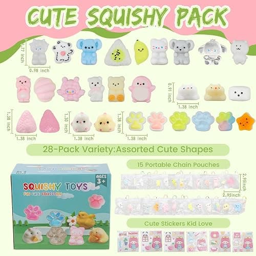 28pcs Squishy Pack,Fidget Toys Kit,Include taba Squishies Party Favors for Kids 4-8 8-12 Treasure Box Toys for Classroom Birthday Xmas Gifts Goodie Bag Stocking Stuffers for Teens (28pcs) thumbnail 4