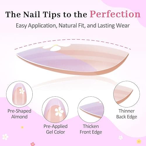 Qiek 16 Sizes 128 Pieces Press on Nails for Kids, 4 pack Kids Nail Kit Colorful Flower Almond Fake Nail Tips for Girls 8-12 Years Old with Jelly Nail Adhesives & Nail Glue Birthday Christmas Gifts thumbnail 6