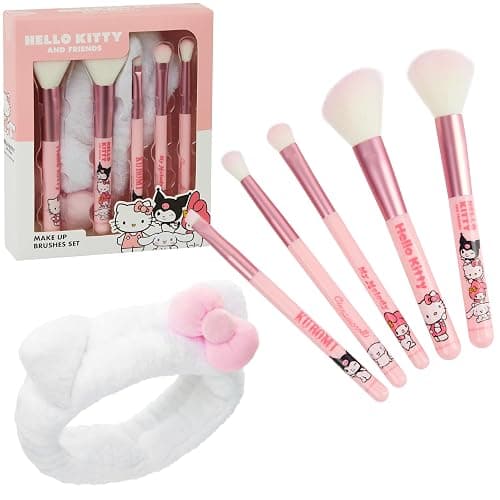 Hello Kitty Makeup Brush Set of 5 Kawaii Fluffy Makeup Headband Women Teens Girls Powder Brush Eyeshadow Brush Beauty Set Anime Cute Gifts - Image 1