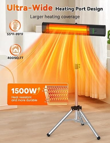 HETRAROOT 1500W Outdoor Heaters for Patio with 9 Heating Levels, IP65 Waterproof, 9H Timer, 25FT Remote Electric Patio Heaters for Outdoor Use, Tip-Over & Overheat Protection for Home, Office, Garage thumbnail 7