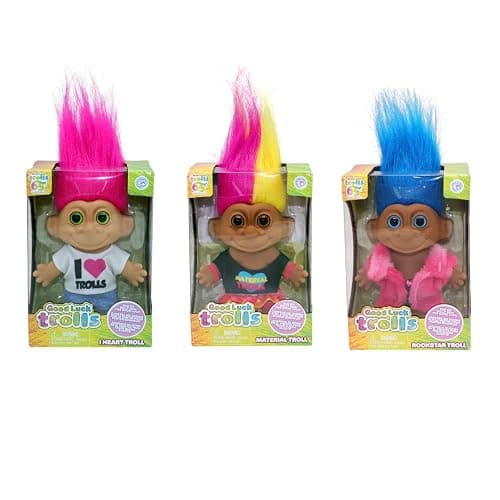 Good Luck Trolls 4" Dolls | 80's Glam Fusion | Rainbow Figures | Nostalgic Toys for Best Playtime Fun | Collectible Troll Figures - Fashionable Material Doll, Rockstar thumbnail 7