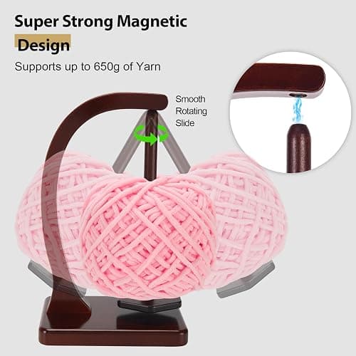 Yarn Holder for Crocheting and Knitting - Magnetic Wooden Yarn Holder Spinner, Ideal for Crochet Accessories, Knitting Accessories, Cool Gifts for Crocheters and Knitting Lovers （Burgundy） thumbnail 5