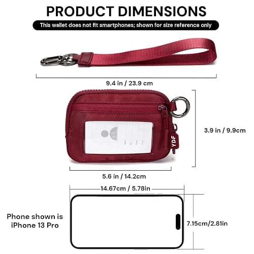 Keychain Wallet for Women Mini Zip Card Holder with ID Window Coin Purse Detachable Wristlet Small Wallets Burgundy thumbnail 2