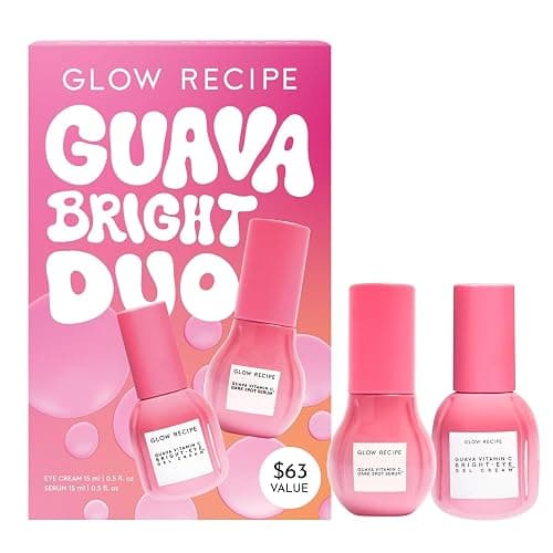 Glow Recipe Guava Brightening Korean Skincare Gift Set - Vitamin C Under Eye Cream Treatment + Hydrating Vitamin C Dark Spot Face Serum with Niacinamide & Peptides, Travel Size (2 Count) - Image 1