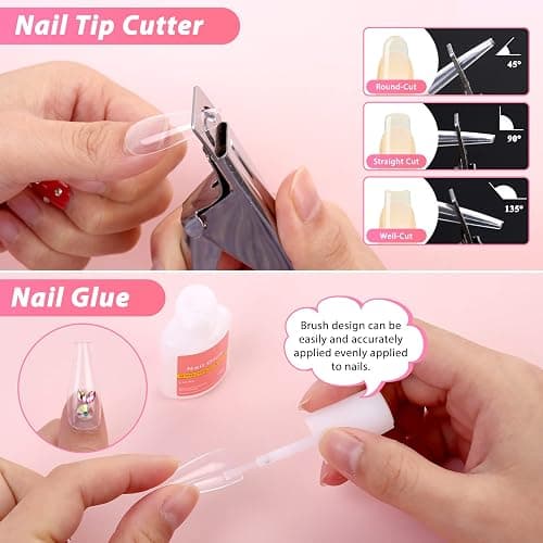 600PCS Clear Coffin Nail Tips Set Qinzave Clear Acrylic Nail Tips with Nail Glue Coffin Nails Full Cover with Nail Display Stand, Cuticle Nail Pusher Remover, Nail Files Buffer thumbnail 6