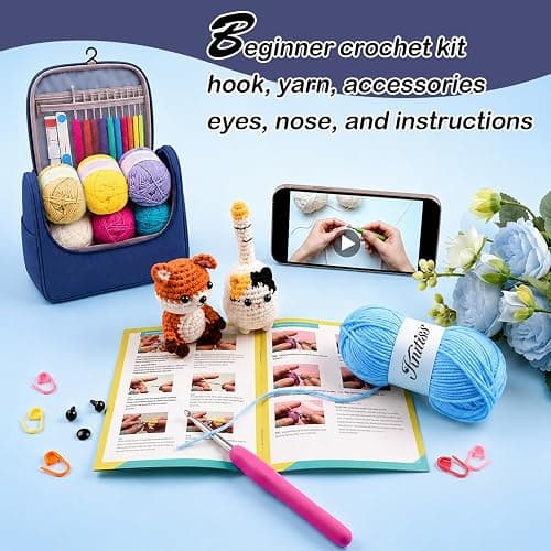 Knitiss Crochet Kits for Beginners Adults, All in One Crochet Starter Kit with 12 Pcs Crochet Yarn, 9 Size Ergonomic Crochet Hooks 2.0mm~6.0mm thumbnail 2