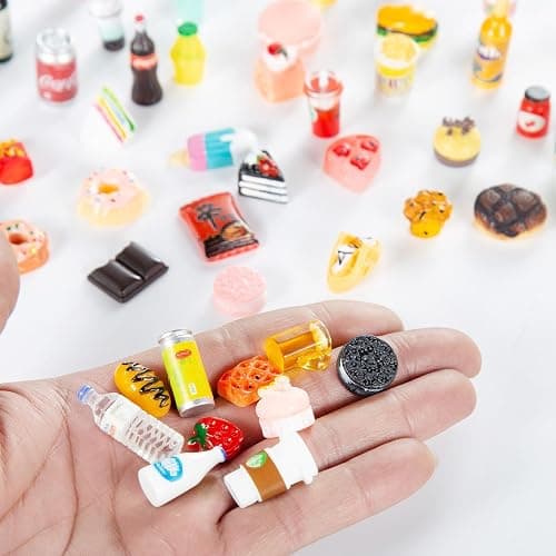 50 Pcs Miniature Food Drink Bottles Soda Pop Cans Pretend Play Kitchen Game Party Accessories Toys Hamburg Cake Ice Cream for 1/12 Doll House (25Food+25Drink) thumbnail 4