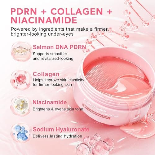 PDRN Collagen Niacinamide Under Eye Patches, Patchs pour les Yeux Hydrogel Pour Cernes, Poches, Antirides et Ridules, Soin Hydratant et Raffermissant Intense, Korean Skincare, 60 Patchs thumbnail 4