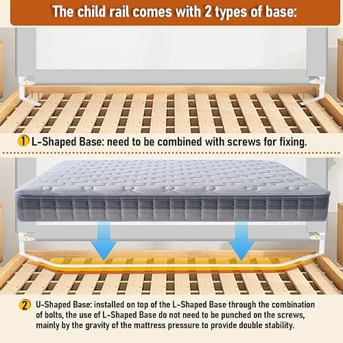 Tubiaz 1x180CM+2x200CM Barriera per letto, Barriera pieghevole per letto con piedini a forma di U, Protezione per letto per bambini per prevenire le cadute, Barriera per bambini piccoli thumbnail 5