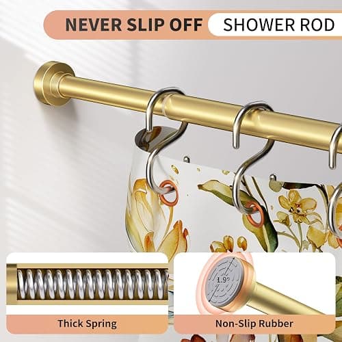 Emlaoe Gold Shower Curtain Rod 34-66 Inches(2.8-5.5ft) Never Rust Adjustable Shower Rod Spring Tension Non Slip No Drilling Shower Rods for Bathroom Garland Window thumbnail 3