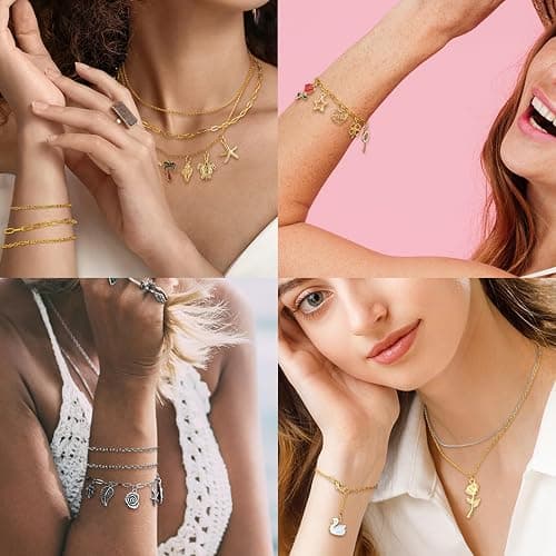 Zefy 18K Gold Silver Chain for Jewelry Making, 19.7ft 6 Rolls Stainless Steel Chains Bulk with 348 Pcs Charms, Jump Rings Lobster Clasps Set for DIY Bracelet Necklace Crafts thumbnail 6