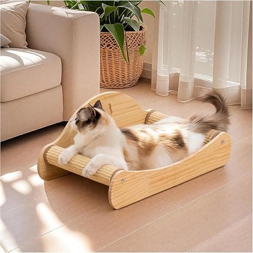 Avont Sisal Cat Scratcher Bed for Indoor Cats, Solid Wood Cat Scratching Lounge, No-Mess Horizontal Scratcher -Large - Image 1