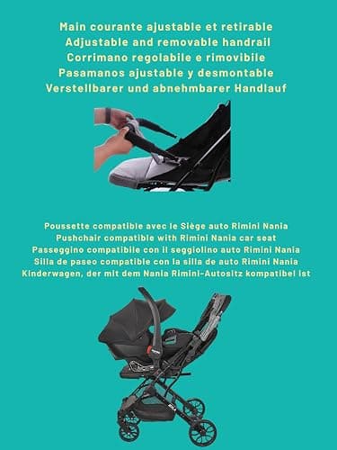Nania Myla, Poussette combinée 2 en 1, compacte et légère, de 0 à 4 ans,(22kg max), avec Siège auto Rimini Nania, 40-87 cm, (0-13kg), Protection Latérale, avec Insert de confort thumbnail 9