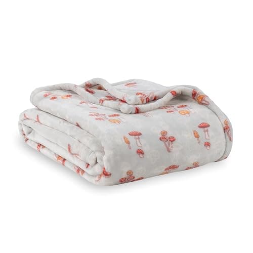 Berkshire Blanket-Classic Heavyweight Soft Printed VelvetLoft® Plush Blanket, Full/Queen Size Soft Fuzzy Warm Blanket for Couch Sofa Bed, Mushroom Field Grey, 90in x 90in - Image 1