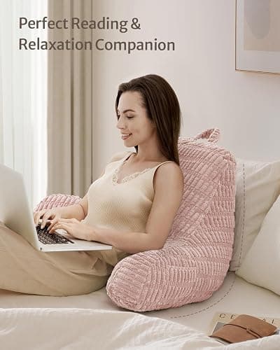 Blissful Diary Reading Pillow, Large Backrest Pillow with Shredded Memory Foam for Adult & Children, Designed for Bed and Couch Sitting Up, Includes Arms, Pockets and Washable Cover, Pale Pink thumbnail 5