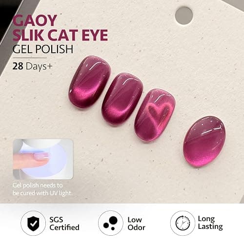 GAOY Pink Cat Eye Gel Nail Polish Set with Magnet 6 Colors, Holography for Valentine's Date Night Nails, Sweet & Spicy DIY Manicure thumbnail 6