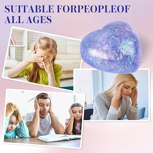 Heart Sugar Ball Stress Balls for Adults (Purple), Malt Sugar Ball Sensory Fidget Toys for Kids, Slow-Rise Squishy Sugar Stress Ball, Heart Shape Squeeze Toys for Stress Relief thumbnail 6