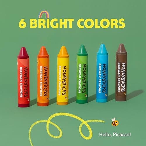 Honeysticks Super Jumbo Crayons (6 Pack) - 100% Pure Beeswax, Non Toxic Crayons for Toddlers 1-3, Extra Large Crayon Size, Easy to Hold and Use, Unbreakable Toddler Crayons, Eco-Friendly thumbnail 7