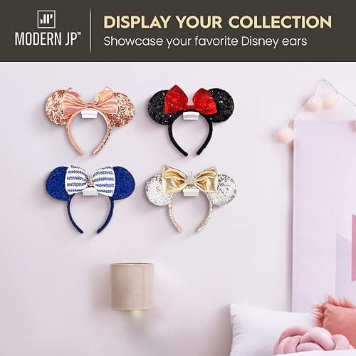 Modern JP Adhesive Hooks for Disney Ears (8-Pack) - Minimalist Disney Ear Holder, No Drilling Headband Holder Design, Strong Hold Headband Organizer - USA Patented, Clear thumbnail 7