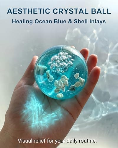 Ice Clear Squishy Squeeze Ball with Real Ocean Shells, Sensory Fidget Toys | Anxiety Relief, Non-Toxic Squeeze Ball, Focus & Calm, Office Desk Decor, Party Favor Gifts thumbnail 4