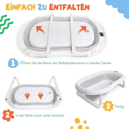 moovkee. Babybadewanne mit Gestell 80cm - Baby Badewanne Faltbar mit Thermometer und Badekissen - Babywanne mit Ständer Sicher für Ihr Baby - Babybadewanne Neugeborene thumbnail 6