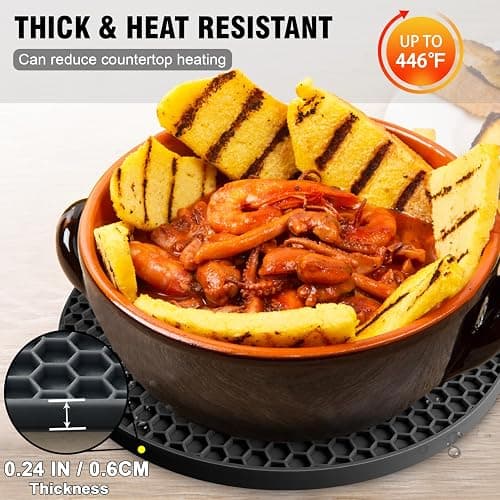 Walfos Silicone Trivet Mats - 4 Heat Resistant Pot Holders, Multipurpose Non-Slip Hot Pads for Kitchen Potholders, Hot Dishers, Jar Opener, Spoon Holder, Food Grade Silicone & BPA Free (Black) thumbnail 4