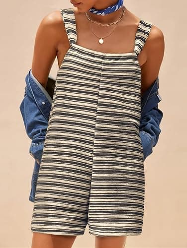 Yousify Womens Summer Casual Sleeveless Romper Loose Striped Tied Shorts Overalls Jumpsuit with Pockets 2026 Clothes thumbnail 3