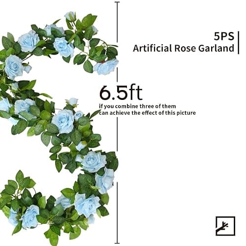 ZIFTY 5Pcs 32.5FT Blue Flower Garland Fake Flower Vines Faux Artificial Floral Garland Hanging Rose Ivy for Wedding Decortions Arch Garden Ceremony Background Outdoor Wall Decor thumbnail 3