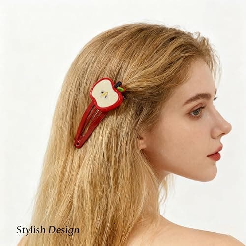 8pcs Apple Fruit Hair Clips，Cute Star Hair Barrettes for Women, Kawaii Y2k Apple Hair Accessories (Red) thumbnail 7