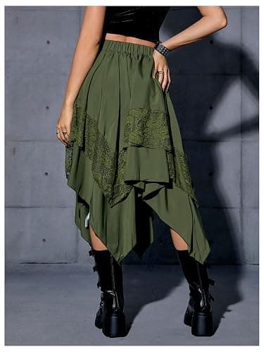 Verdusa Women's Renaissance Flowy Fairy Skirt Y2k Contrast Lace Layered Asymmetrical Midi Skirts thumbnail 2