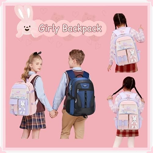 VIDOSCLA Bunny Girls Backpack for School Kawaii Kids Backpack Cute Sequin School Bag for Girls thumbnail 6