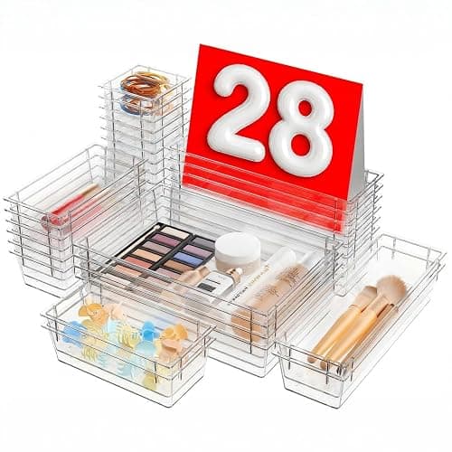 A-LuGei 【Military Grade】 Drawer Organizer, 【𝟱𝗦𝗶𝘇𝗲】 Makeup organizer, 【Holds 177 Items】 Bathroom Organizers and Storage, Organization and Storage, Desk Drawer Organizer for Vanity (Clear) - Image 1