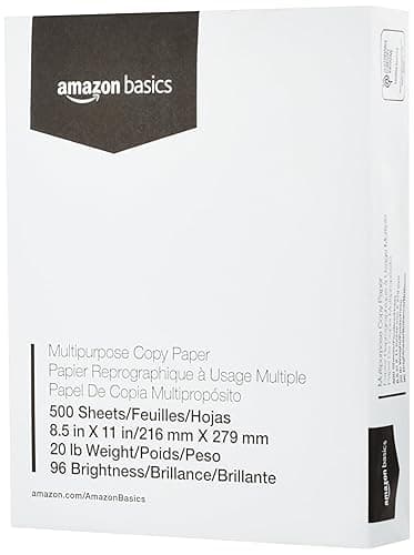 Amazon Basics Multipurpose Copy Printer Paper, 21.6 x 27.9cm, 9.07kg, 1 Ream, (500 Sheets), 96 Bright, White - Image 1