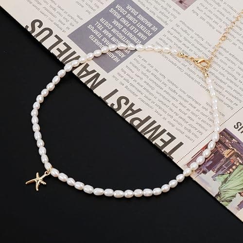 wgoud Natural Freshwater Pearl Choker Necklace for Women, Trendy 14K Gold Plated Pearl Necklaces Handmade Jewelry Gift - Necklace E thumbnail 7