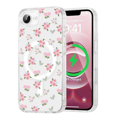 QLTYPRI Magnetic for iPhone 17e / iPhone 16e Case Compatible with Magsafe, Cute Floral Flower Aesthetic Phone Case Slim Clear Anti-Yellowing Shockproof Phone Cover for Girls Women - Floral thumbnail 9