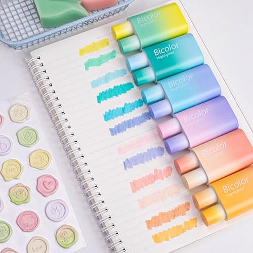 COLNK Cute Highlighter Pens Assorted Colors, 2- in-1 Highlighters Pens 12 Colors, Chisel Tip, Bicolor Aesthetic Highlighter Marker Pens Set for School Supplies,Pack-6 thumbnail 3
