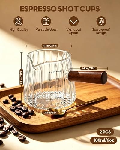 6 OZ Espresso Cups, Espresso Accessories, Espresso Shot Cups, 2 PCS | Double Spout Glass Measuring Cup, Coffee Bar Accessories, Double Espresso Cups for Coffee, Milk, Tea, Coffee Gifts for Women thumbnail 2
