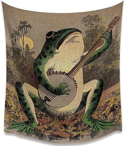 Hannahcos Boho Wall Decor Orange Frog Tapestr Vintage Hanging with Playing Banjo Wall Aesthetic Tapestry for Bedroom Living Room Dorm - Image 1