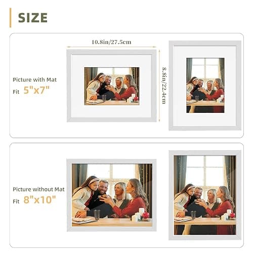 HappyHapi 8x10 Picture Frame Set of 6, 8x10 White Picture Frame Display Pictures 5x7 with Mat or 8x10 Without Mat. Wall Hanging Photo Frame or Tabletop Display Gallery Frame (White) thumbnail 3