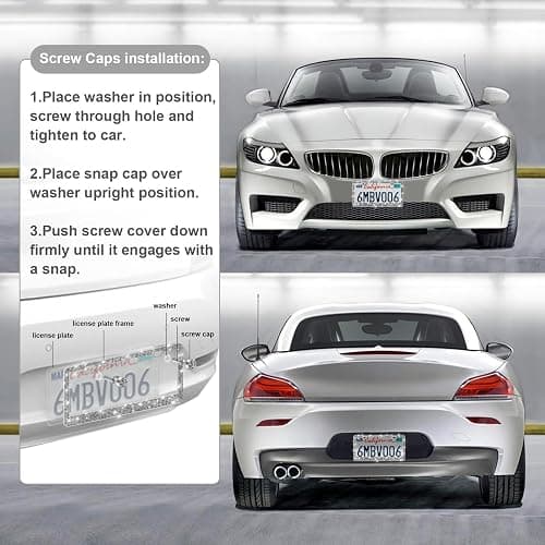 QUANQIUFEI 2 Pack Bling License Plate Frames for Women, Sparkly Rhinestone Diamond Car Accessories with Glitter Crystal Caps (Gilded Black) thumbnail 5