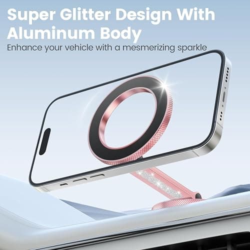 Pikabo Magnetic Phone Holder for Car Dashboard Phone Mount Holder Compatible with iPhone 17 Pro Max 16 15 14 13 12 MagSafe Accessories. (Glitter Pink) thumbnail 2