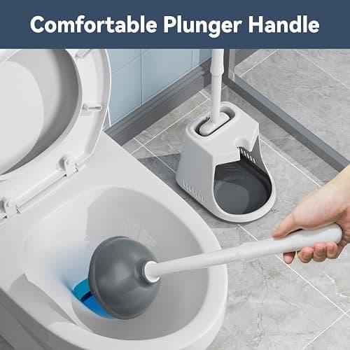 Unique Toilet Plunger and Brush, Silicone Brush and Heavy Duty Toilet Plunger Set with Ventilated Holder, 2-in-1 Toilet Brush and Plunger Combo for Bathroom Cleaning-New Pack (White) thumbnail 6