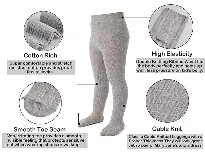 EPEIUS Baby Girl Tights Thick Cable Knit Leggings Stockings Cotton Pantyhose for Newborn Infant Toddler 3/4/5/6 Pack thumbnail 3